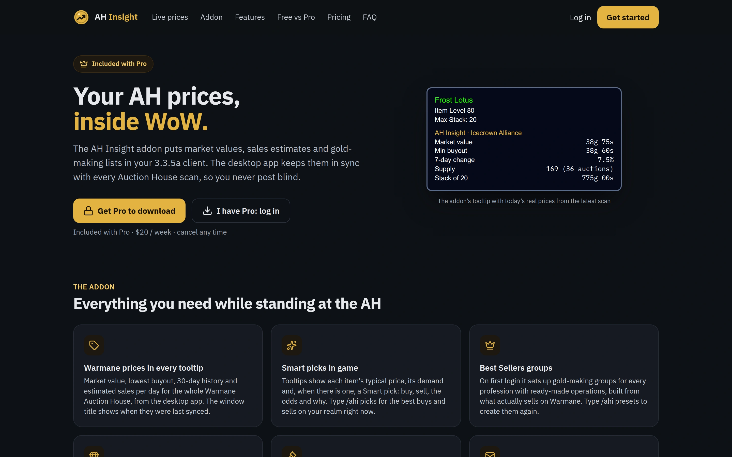 The addon's tooltip, with prices from the latest scan.