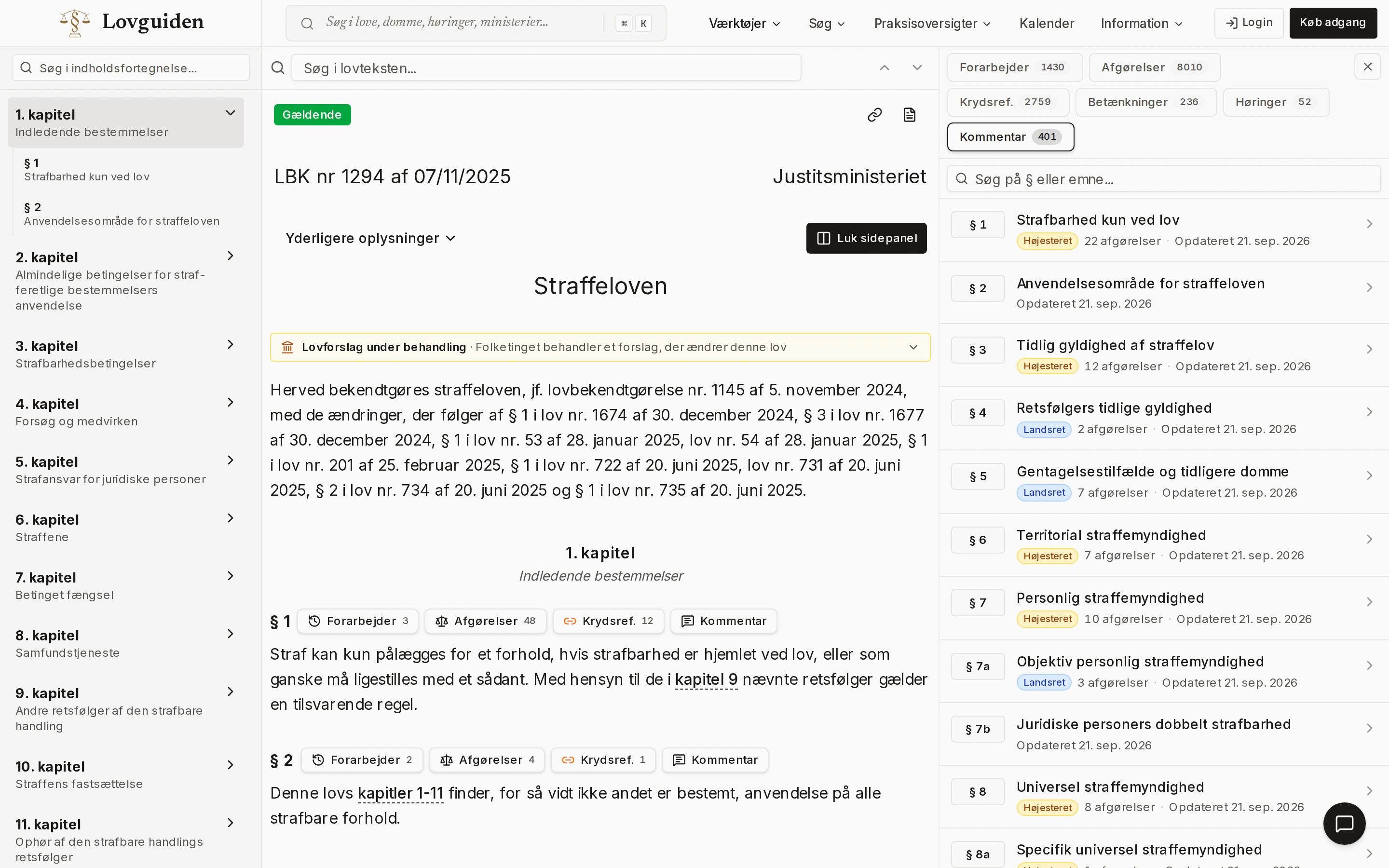 The Danish Penal Code with commentary alongside each section.