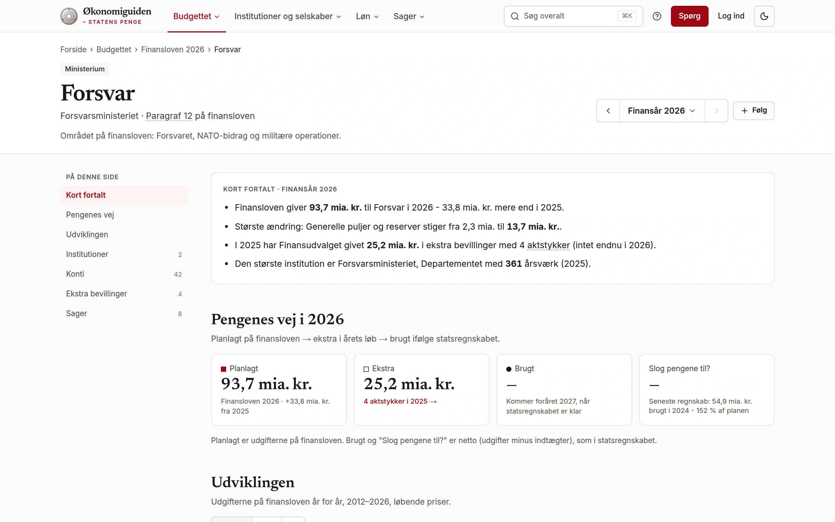 Forsvar på finansloven 2026: 93,7 mia. kr., 33,8 mia. kr. mere end i 2025.